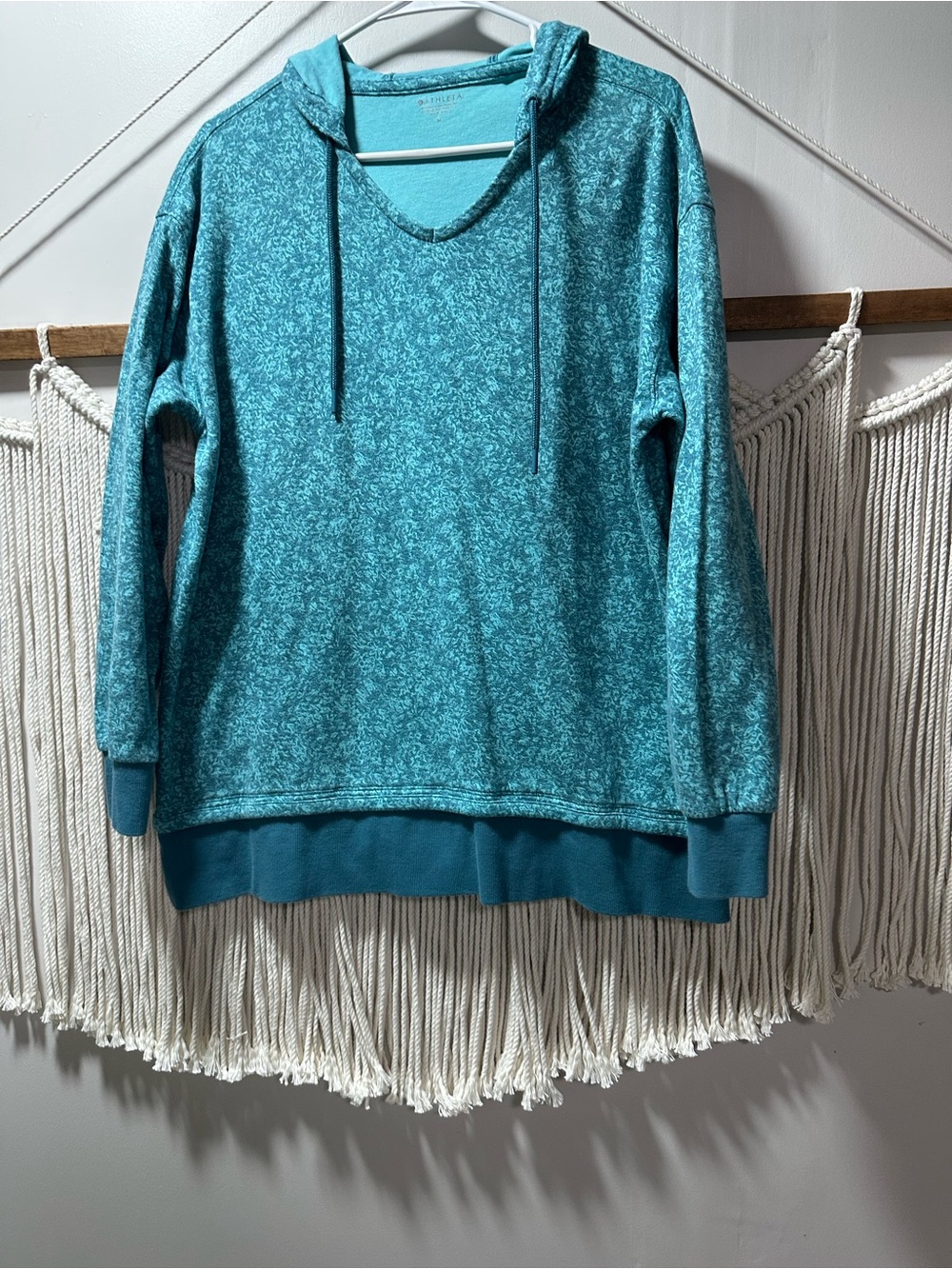 Athleta Teal Marled V-Neck Drawstring Hoodie